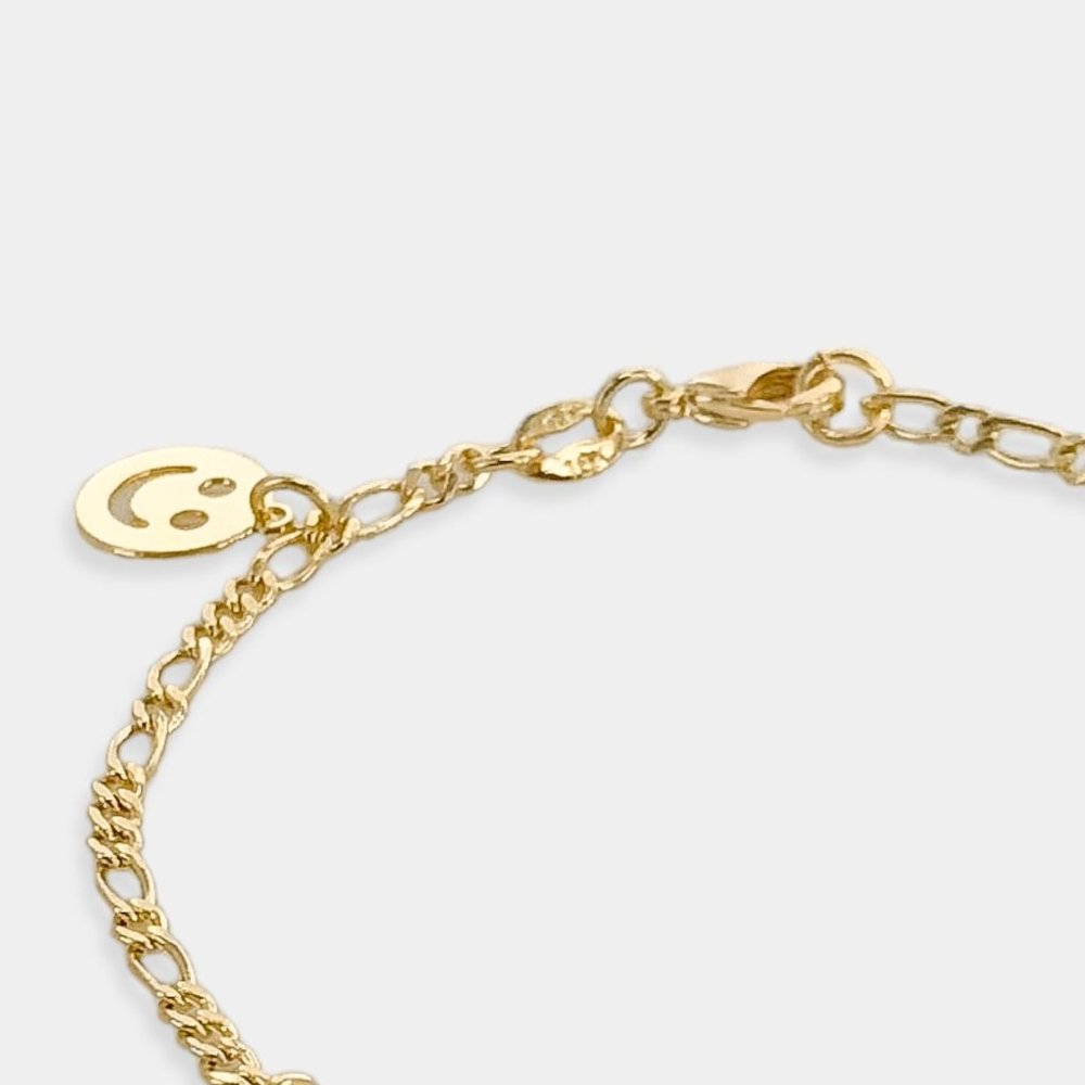 NEW 18K Gold Filled Figaro Bracelet with Happy Faces Charms - Picture 5 of 5